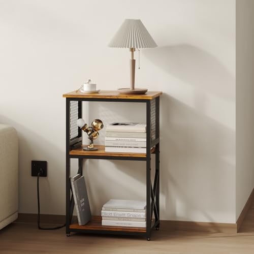 10 Gallon Fish Tank Stand with Power Outlet, 3 Tier Aquarium Stand with Shelf, Turtle/Reptile Tank Stand for Home Office,Adjustable Boards, 20.47''L×11.42''W×30.91''H, Retro Brown