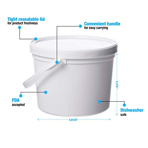 Pail with Handle, Polypropylene, 1.5 Quart, White, 10 Piece - color: White