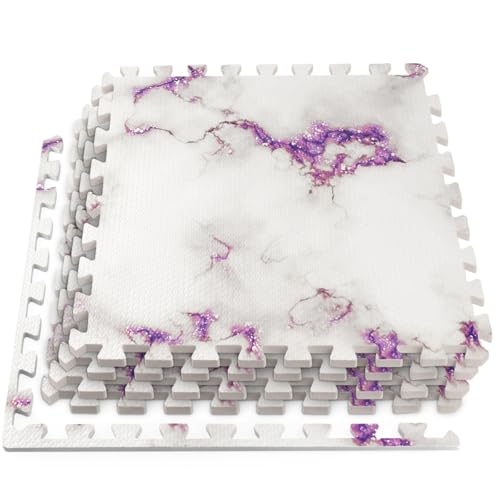 HomeCube USA 3/8" Purple Marble Interlocking Foam Floor Tiles, 32 Sq Ft | Includes 8 24x24 inch interlocking EVA foam tiles with anti-fatigue cushioning for home, office, gym & commercial spaces. - color: Purple Marble, size: 32 Sq Ft (8 Tiles)