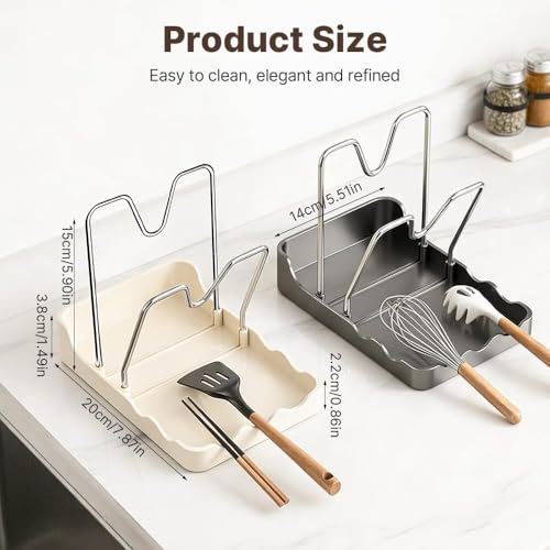 Pot Lid Rack, Cutting Board & Utensil Holder White | Space-saving rust-proof steel storage holds lids, boards, spoons and chopsticks
