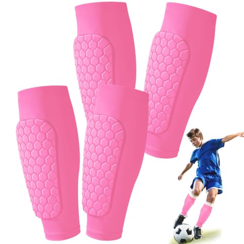 2 Pack Soccer Shin Guards Shin Defender for Kids Youth,XZQTIVE Soccer Shin Pads Shin Guard Sleeve with Honeycomb Padding,High Impact Resistant Compression - color: Light Pink, size: X-Large