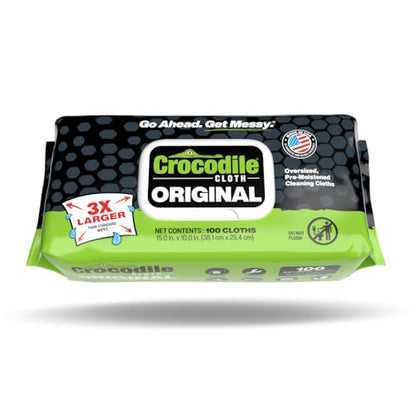 Crocodile Cloth Original Cleaning Wipes, Heavy-Duty Multi-Surface Hand & Tool Wipes, Water-Based, Safe on Skin, 100 Count, 15 x 10 Inch - size: 100 Count (Pack of 1)