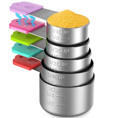 Magnetic Measuring Cups, 5 Stainless Steel Nesting Measuring Cup Set for Measuring Dry or Liquid Ingredients