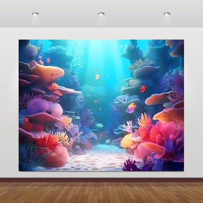 Under The Sea Backdrop 10x8ft Underwater Ocean Seabed Photo Backdrop Mermaid Backdrop for Girls Baby Shower Birthday Party Banner Decorations Fish Coral Deep Sea Photography Background