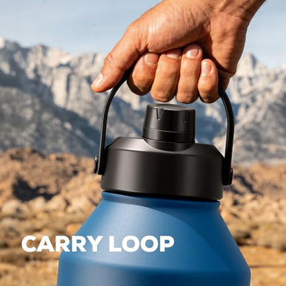 POWCAN 64 oz Insulated Water Bottle with 2-in-1 Straw Spout Lid, Leakproof, Carrier Bag, Shoulder Strap, Keep Cold 48H, Half Gallon Stainless Steel Water Jug for Men, Sports, Camping, Fitness (Indigo) - color: Indigo