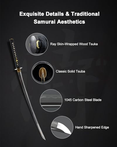 Katana Samurai Sword for Display, Hand Forged Full Tang 1045 Carbon Steel - style: Narcissus