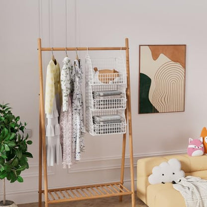 Hanging Closet Organizer and Storage, Clothes Hanging Shelves Wire Baskets for Clothing Sweaters Purse Handbags Shoes White 3 Tier - color: White-3pcs