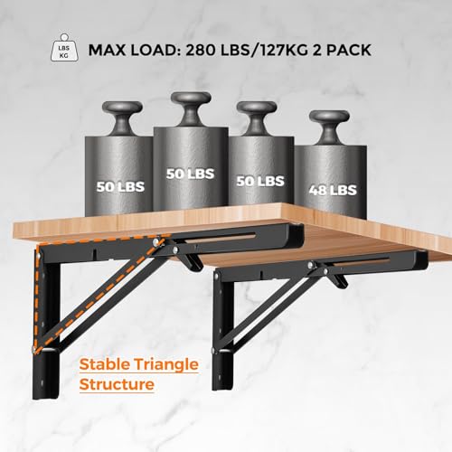Ravinte 2 Pack 22 Inch Folding Shelf Brackets – Matte Black, Heavy Duty Collapsible Brackets for Tables and Benches – Space-Saving Design - size: 22 Inch