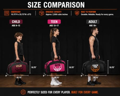 Personalized Basketball Duffel Bag with Shoe Compartment, Custom Basketball Bag with Name and Number, Basketball Travel Bag for Players, Team Sports Gear Bag - color: Black, style: Basketball