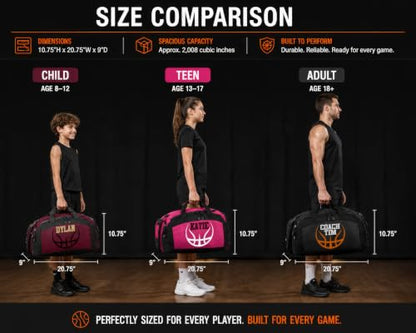 Personalized Basketball Duffel Bag with Shoe Compartment, Custom Basketball Bag with Name and Number, Basketball Travel Bag for Players, Team Sports Gear Bag - color: Black, style: Basketball