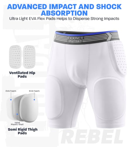 Exxact Sports Rebel 5-Pad Youth Football Girdle with Cup Pocket - color: White, size: Youth Small
