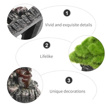 Hoypeyfiy Aquarium Decor Fish House with Simulated Moss, Double Layer Fish Hideout Ornament for Tropical Fish Tanks, Realistic Aquarium Cave Decoration Includes 2 Artificial Plants