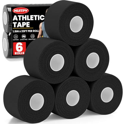 NUITPY 6 Pack Athletic Tape, Black Sports Tape, Easy Tear Wrist Tape, Strong Adhesion Tapes for Boxing, Gymnastics, Hockey, Soccer, Lacrosse and First Aid - color: Black-6 Rolls