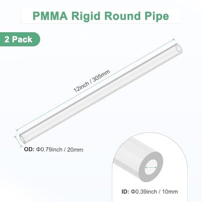 M METERXITY 2-Pack Clear Rigid Acrylic Pipe, 10mm[0.39"] ID x 20mm[0.79"] OD Plastic Round Tube for Water Cooling System/Lamps/Fountains/Aquariums/Display Stand, Acrylic Tubing [305mm/12IN] - size: 10mm ID x 20mm OD