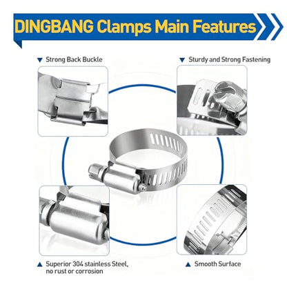 Hose Clamp Kit, 120 pcs Stainless Steel Hose Clamps Assortment Kit Adjustable 1/4'' -1-1/2'', Worm Gear Hose Clamps For Garden and Water Pipe, Automotive,Radiator Plumbing,Fuel Line