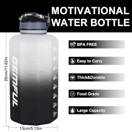 GEMFUL 74oz Large Water Bottle Sport Jug with Straw & Handle (White/Black) - color: White Black with Straw