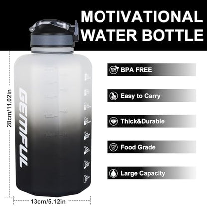 GEMFUL 74oz Large Water Bottle Sport Jug with Straw & Handle (White/Black) - color: White Black with Straw