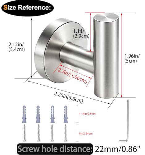 Nolimas Bathroom Towel Hooks SUS 304 Stainless Steel Coat Hook Round Clothes Towel Coat Robe Hook Cabinet Closet Door Sponges Holder for Bath Kitchen Garage Hotel,Wall Mounted, Brushed Nickel,6Pack - color: 6pcs Brushed Nickel