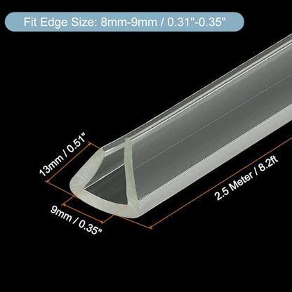uxcell U Channel Edge Trim, 8.2ft Length Soft Rubber Guard Seal Strip Edge Protector Fit for 8-9mm Edge, (33/64" W x 15/32" H) Clear - size: 33/64"x 15/32"x 8.2ft