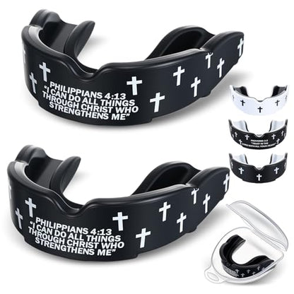 Yaomiao 2 Pcs Mouth Guards Christian Teeth Guards Sport Game Guard & Case Religious MouthGuard Soccer Football Basketball Baseball Wrestling Lacrosse Rugby Boxing Taekwondo - size: Youth, style: Black & Philip