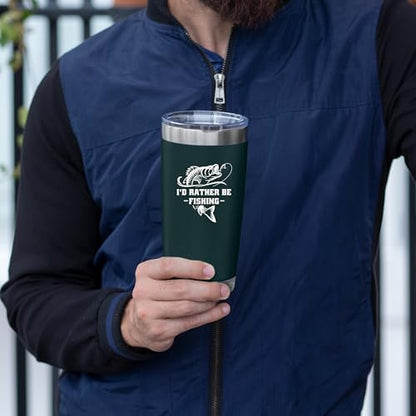 Panvola I'd Rather Be Fishing Fisherman Tumblers Fishing Gifts To Husband Dad Grandpa Boyfriend From Wife Mom Grandson Granddaughter Girlfriend Vacuum Insulated Tumbler (Blue, 20 oz) - size: 20 Ounces