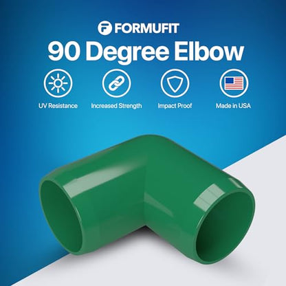1/2” 90 Degree Elbow Furniture Grade PVC Fitting in Green, Made in USA, UV-Resistant, Impact-Proof, 0.840” Actual Socket Diameter (Pack of 10) - F01290E-GR-10 - color: Green