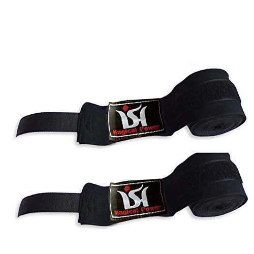 Mexican 180" Elastic Cotton Hand Wraps Bandages for Boxing Kickboxing Muay Thai MMA Training Pair - color: Black