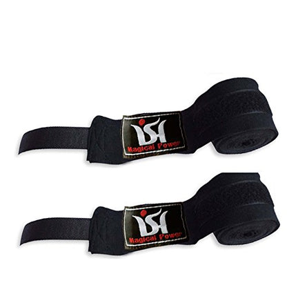 Mexican 180" Elastic Cotton Hand Wraps Bandages for Boxing Kickboxing Muay Thai MMA Training Pair - color: Black