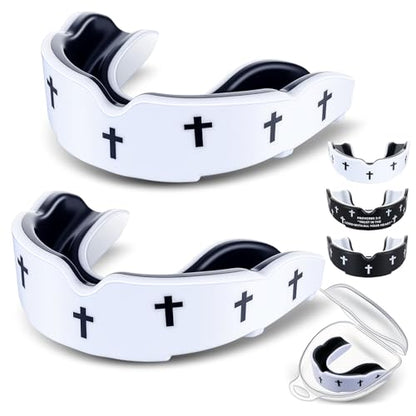Yaomiao 2 Pcs Christian Mouth/Teeth Guards | Sport Game Guard Religious Mouthguard: Soccer, Football, Basketball, Baseball, Wrestling, Lacrosse, Rugby, Boxing, Taekwondo - size: Adult, style: White & Cross