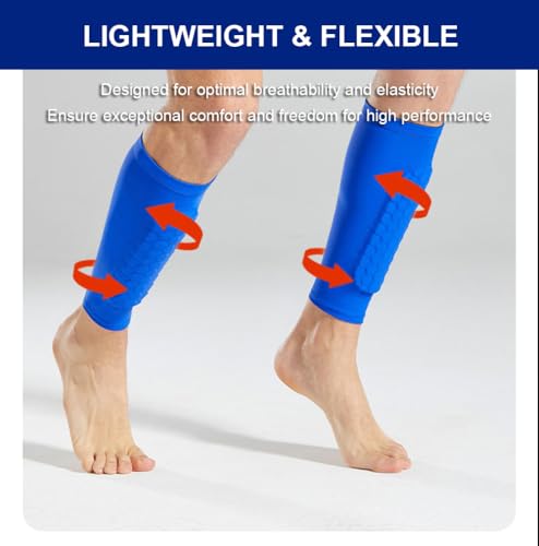 2 Pack Soccer Shin Guards Soccer Adult, Soccer Shin Guards for Kids Soccer Shin Pad with Honeycomb Pads, Shin Defender Shin Guard Sleeves, Ski Shin Guards Ski Shin Pads - color: Blue, size: Medium