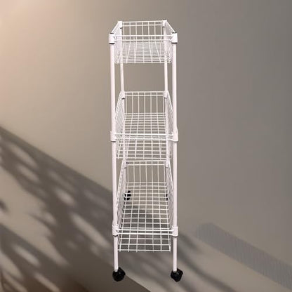 NSF white 3-layer storage rack, refrigerator crevice rack, washing machine crevice rack, laundry room dirty clothes storage, multifunctional household epoxy resin deep mesh basket - size: 3-White H basket