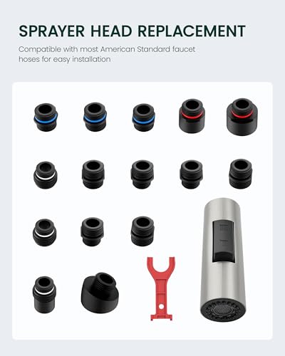 Metal Kitchen Faucet Head Replacement, 2-Mode Pull Down Kitchen Faucet Spray Head with 15 Adapters, High Pressure Sink Sprayer Nozzle Stainless Steel, Brushed Nickel - color: Brushed Nickel