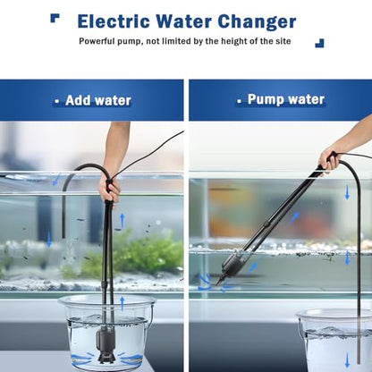 AQQA Electric Aquarium Vacuum Gravel Cleaner, 6 in 1 Automatic Fish Tank Vacuum Cleaning Tools Kit Water Changer, Multifunction Wash Sand Filter Water Circulation 20W 320GPH 110V