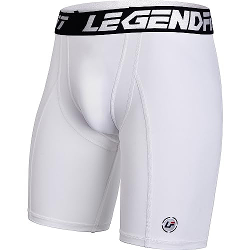 Youth Boys Baseball Compression Shorts w/Cup Pocket(NO Cup) - color: Plain White, size: X-Small