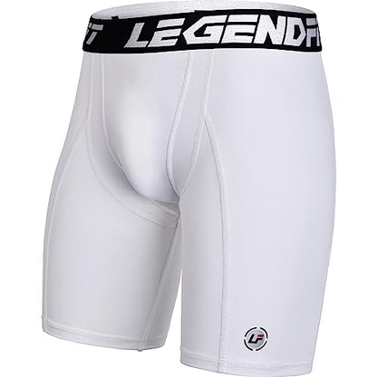 Youth Boys Baseball Compression Shorts w/Cup Pocket(NO Cup) - color: Plain White, size: X-Small