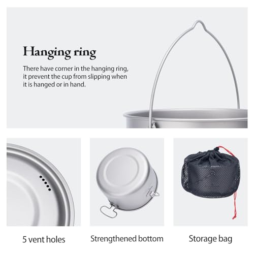 Boundless Voyage Titanium Hanging Pot for Outdoor Camping Backpacking Hiking Ultralight Portable Cooking Pot Camp Kitchen Cookware 1300ML/1950ML/2900ML - color: 1300ml (44 fl oz)