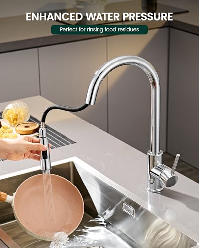 Metal Kitchen Faucet Head Replacement, 2-Mode Pull Down Kitchen Faucet Spray Head with 15 Adapters, High Pressure Sink Sprayer Nozzle Stainless Steel, Chrome - color: Chrome