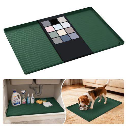 Waterproof Silicone Under Sink Mat 28'' x 19'' Shelf Liner for Kitchen and Bathroom, Cabinet and Counter Protector, Storage and Organizers, Litter Mat, Pet Cat Puppy Essentials(Green) - color: Green, size: 19"W x 28"L