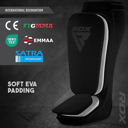 RDX Shin Guards Kickboxing Muay Thai, SATRA Approved, MMA Leg Instep Protection Pads, Sparring Training Martial Arts Boxing, Elasticated Padded Protector, Karate BJJ Taekwondo Gear, Men Women - color: Full Black, size: X-Large