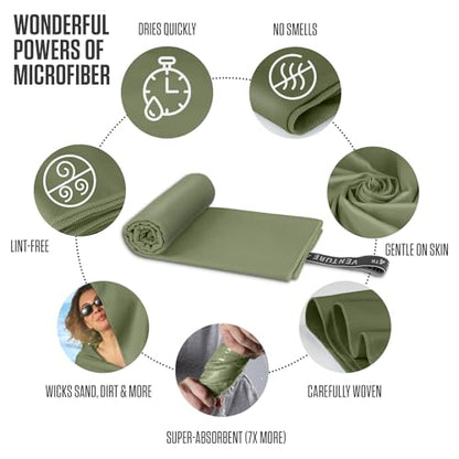 VENTURE 4TH Quick Dry Microfiber Towel for Camping & Gym -Army Green Medium - color: Army Green, size: 40.00" x 21.00"