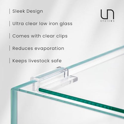 Ultum Nature Systems Tank Lid for Rimless Aquariums - Ultra Clear Glass Cover With Clips (5N, 5S, 5T)