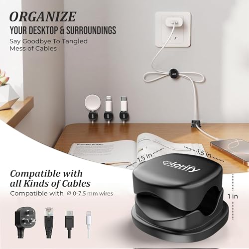 12 Pack Rotatable Spring Cable Clips, Adhesive Cord Organizer for Charging Cords, Phone Charging Clips, Laptop, Nightstand & Desk Cable Management for Home & Office Use (Black)