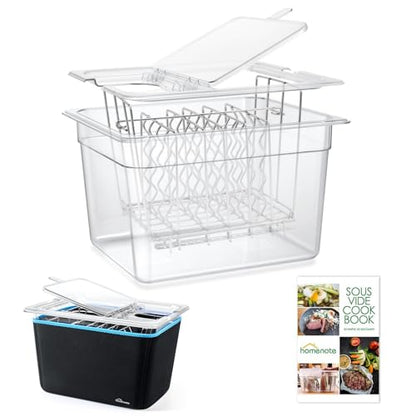Sous Vide Container 12 Quart with Universal Collapsible Hinged Lid,Complete Sous Vide Accessories Kit BPA Free,Compatible with Anova and Most Sous Vide Cookers（With Rack and Sleeve）
