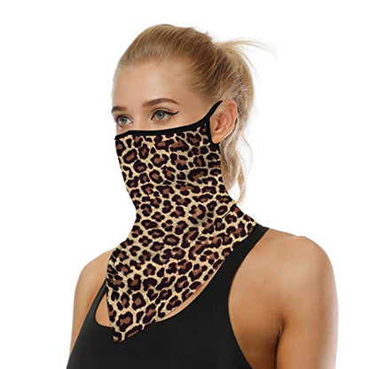 YAYOUREL Neck Gaiter Face Mask Bandanas for Men Women UV Face Scarf Cover Ear Loop Hole Facemask for Fishing Running Cycling - color: Brown Black