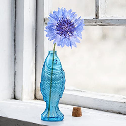 3-Pack Fish Shaped Glass Bottles, Decorative Bottles with Cork Stopper, Fish Decanters for Gift, Bar, Home Decor, Capacity 500ml/17.5oz (Blue)