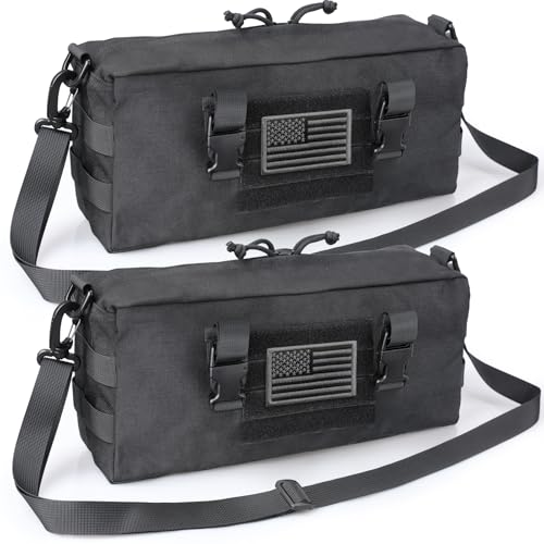WYNEX Large Molle Pouch, Side Admin Sustainment Pouch for Tactical Backpack | Molle Attachments Bag, Vertical Pack for Military Assault Backpack Army Rucksack, with Shoulder Strap for Use as Sling Bag - color: Black (upgraded) - 2 Packs