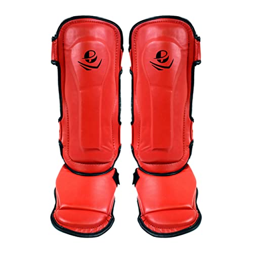 PFG Classic Shin Instep Guard for Boxing MMA Muay Thai Training - color: Red, size: Small-Medium