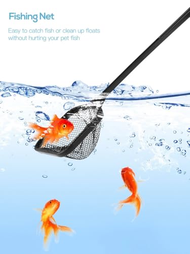 4-in-1 Aquascaping Tool Kit for Aquariums, Includes Curved Scissors, Tweezers, Sand Spatula, and Fish Net for Small Fish Tanks and Plant Care