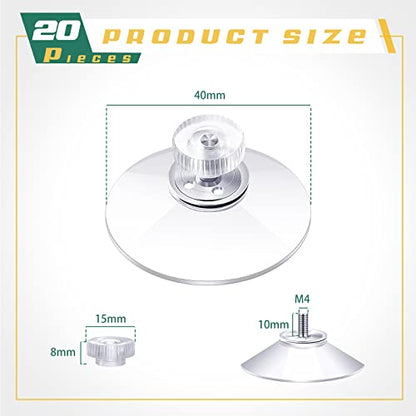 20 Pcs Adhesive Suction Cups Bulk with Screws Nut Plastic Sucker Pad 40 mm Clear PVC Sucker Pad Strong Adhesive Suction Hook Holder for Window Car Glass Shade Cloth Glass Bathroom Wall Door