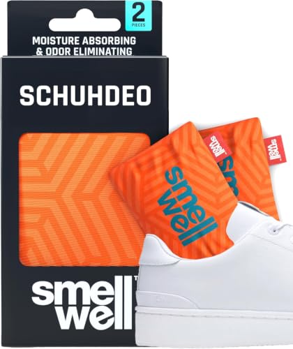 SmellWell - Scented Shoe Deodorizer Inserts - Odor Eliminators - Activated Bamboo Charcoal + Minerals - Natural Fresheners for shoes, bags, gloves - 2 x 1.8oz Original Size - Geometric Orange - color: Geometric Orange, size: 1 Count (Pack of 2)
